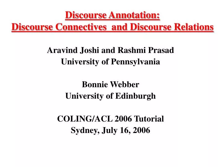 discourse annotation discourse connectives and discourse relations