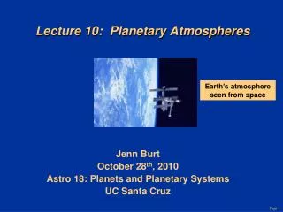Lecture 10: Planetary Atmospheres