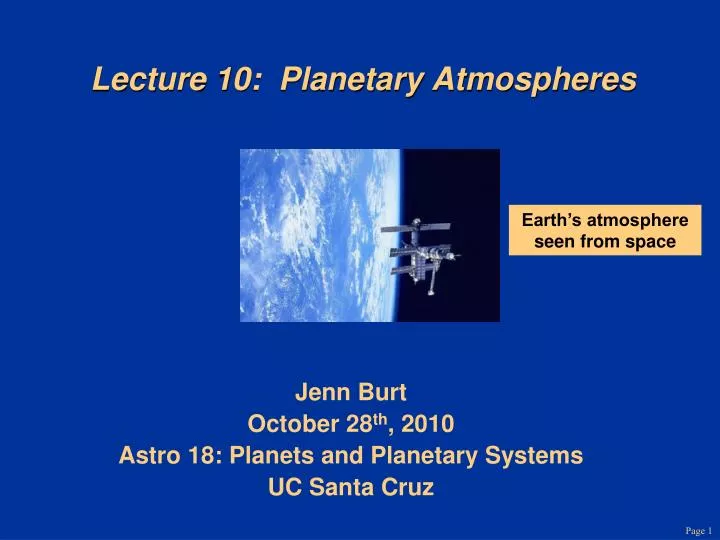 lecture 10 planetary atmospheres