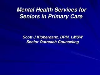 Mental Health Services for Seniors in Primary Care