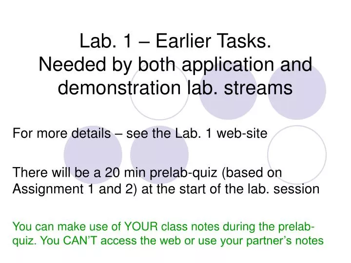 lab 1 earlier tasks needed by both application and demonstration lab streams