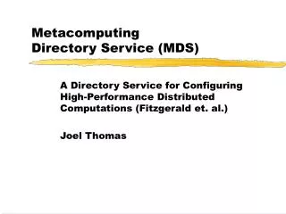 Metacomputing Directory Service (MDS)