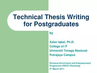 Technical Thesis Writing for Postgraduates