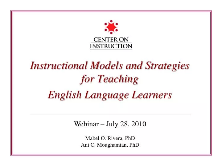 instructional models and strategies for teaching english language learners