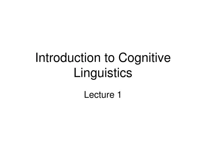 introduction to cognitive linguistics