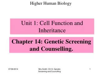 Chapter 14: Genetic Screening and Counselling.