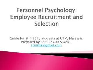 Personnel Psychology: Employee Recruitment and Selection