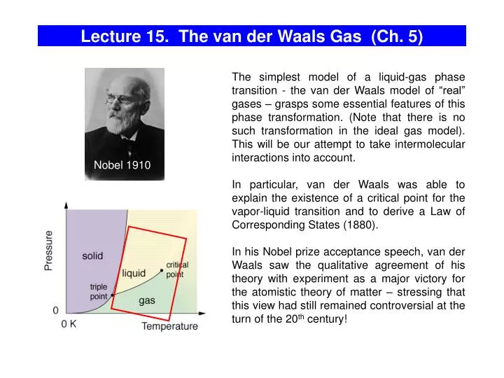 lecture 15 the van der waals gas ch 5