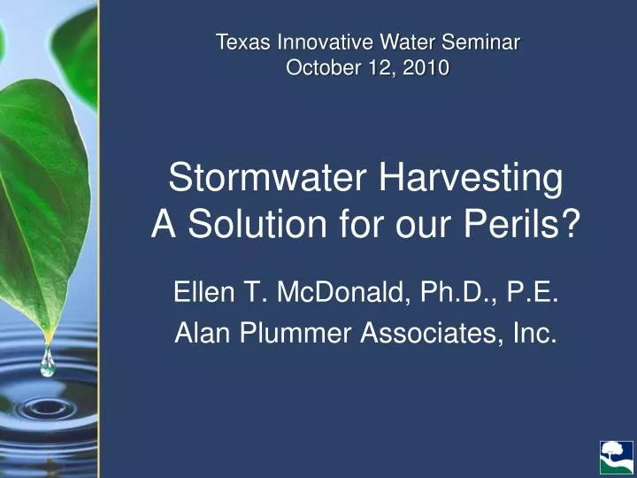 stormwater harvesting a solution for our perils