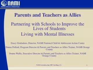 Parents and Teachers as Allies Partnering with Schools to Improve the Lives of Students Living with Mental Illnesses