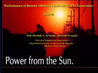 Performance of Remote Offshore Photovoltaic (PV) Generation System