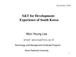 S&amp;T for Development: Experience of South Korea