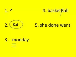 ^				4. basketBall 2. 				5. she done went monday