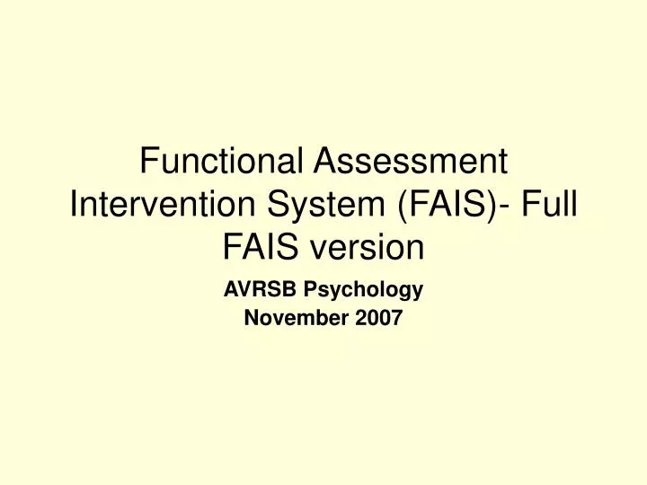 functional assessment intervention system fais full fais version