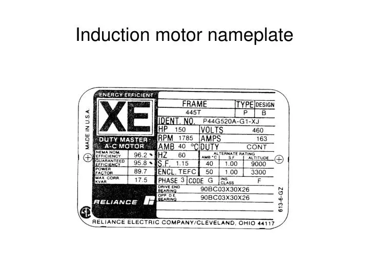 induction motor nameplate
