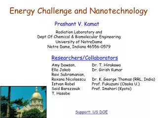 Prashant V. Kamat Radiation Laboratory and Dept Of Chemical &amp; Biomolecular Engineering University of NotreDame Notr