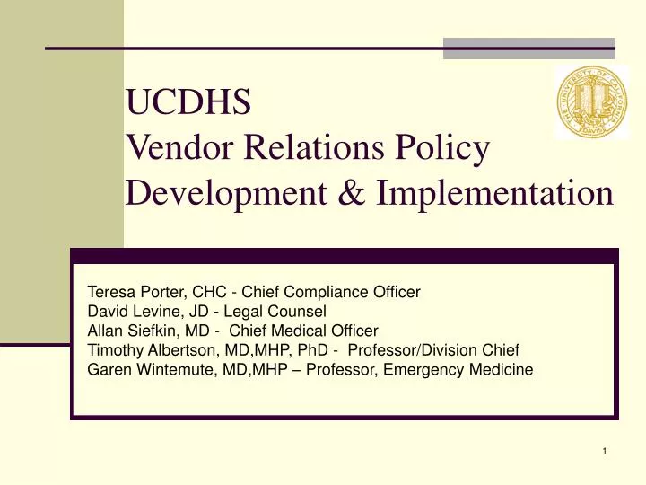 ucdhs vendor relations policy development implementation