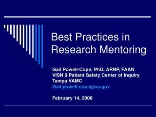 Best Practices in Research Mentoring