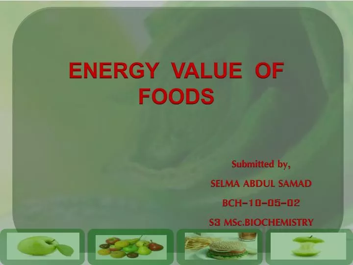 energy value of foods