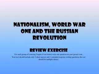 Nationalism, World War One and the Russian Revolution