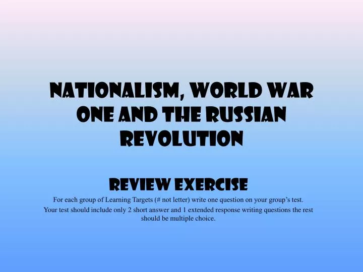 nationalism world war one and the russian revolution
