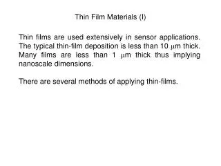 Thin Film Materials (I)