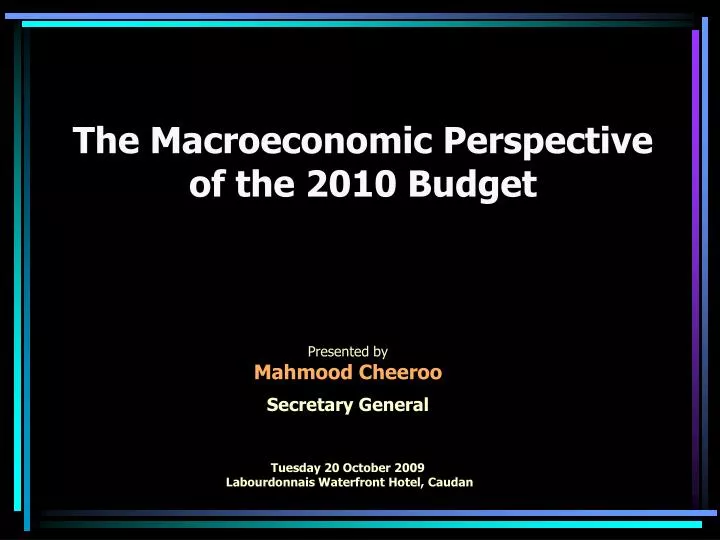 the macroeconomic perspective of the 2010 budget