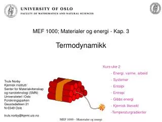 MEF 1000; Materialer og energi - Kap. 3 Termodynamikk