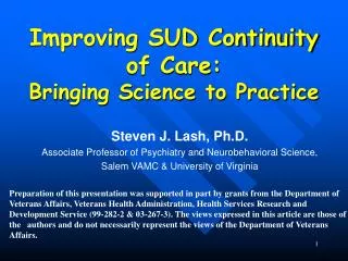 Improving SUD Continuity of Care: Bringing Science to Practice