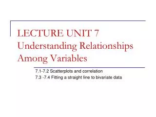 LECTURE UNIT 7 Understanding Relationships Among Variables