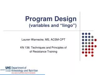 Program Design (variables and “lingo”)