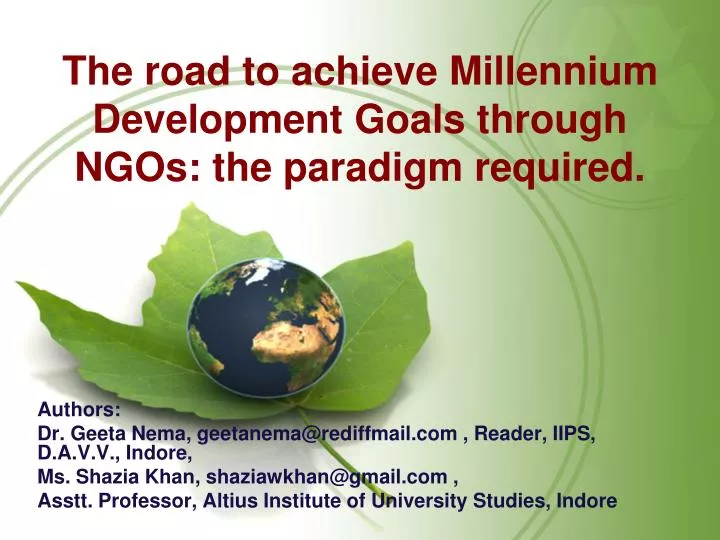 the road to achieve millennium development goals through ngos the paradigm required