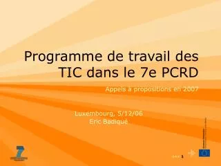 programme de travail des tic dans le 7e pcrd