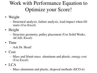 Work with Performance Equation to Optimize your Score!