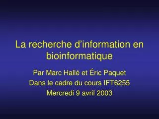 la recherche d information en bioinformatique