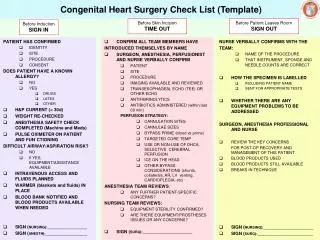 Congenital Heart Surgery Check List (Template)