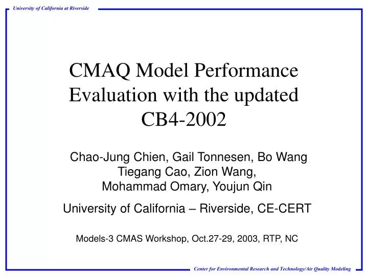 cmaq model performance evaluation with the updated cb4 2002
