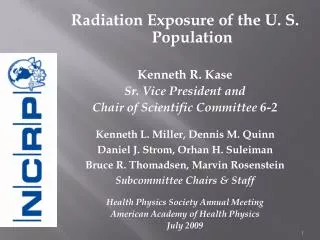 Radiation Exposure of the U. S. Population Kenneth R. Kase Sr. Vice President and Chair of Scientific Committee 6-2 Ken
