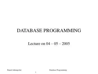 DATABASE PROGRAMMING Lecture on 04 – 05 – 2005