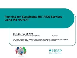 Planning for Sustainable HIV/AIDS Services using the HAPSAT