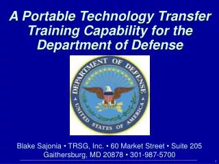 A Portable Technology Transfer Training Capability for the Department of Defense