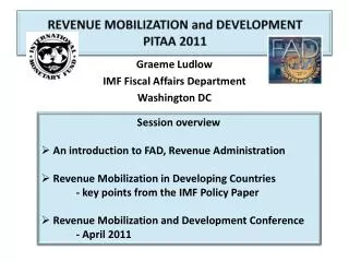 REVENUE MOBILIZATION and DEVELOPMENT PITAA 2011