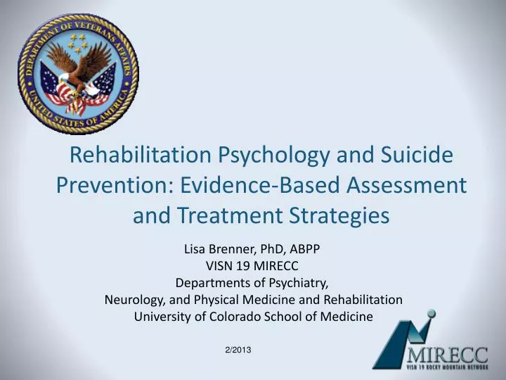 rehabilitation psychology and suicide prevention evidence based assessment and treatment strategies