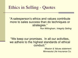 Ethics in Selling - Quotes