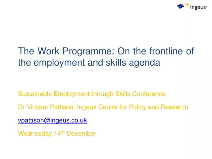 the work programme on the frontline of the employment and skills agenda