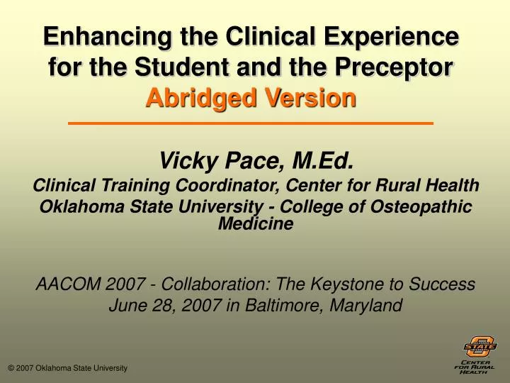 enhancing the clinical experience for the student and the preceptor abridged version