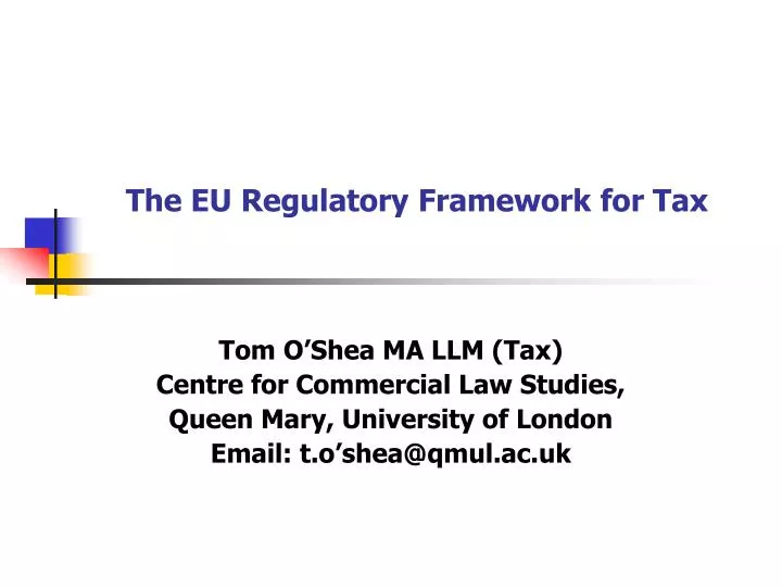 the eu regulatory framework for tax