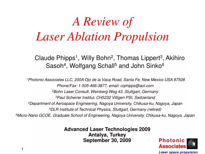 a review of laser ablation propulsion