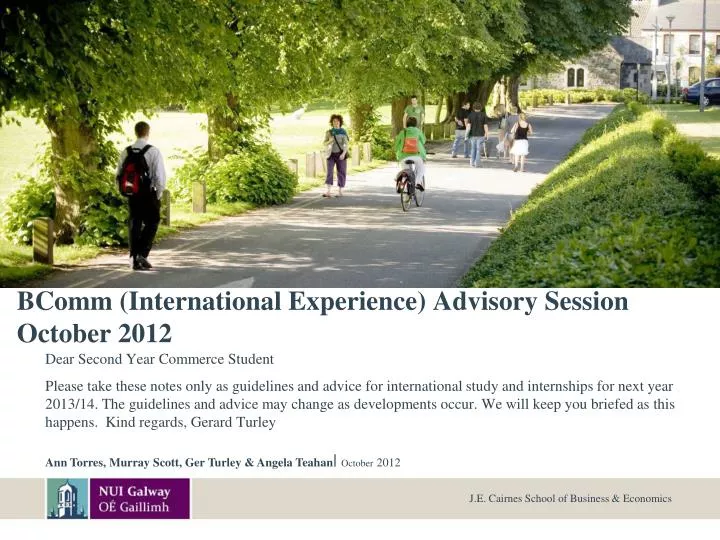 bcomm international experience advisory session october 2012