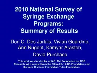 2010 National Survey of Syringe Exchange Programs: Summary of Results